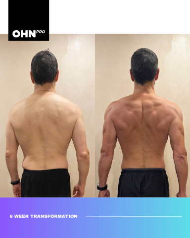 Before and after photos showcasing a 6-week fitness transformation.