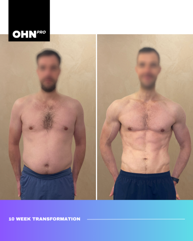 Before and after photos showcasing a 10-week fitness transformation.