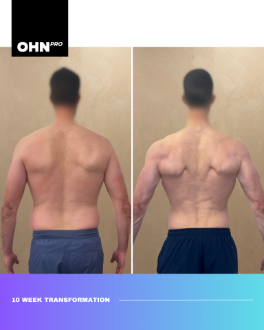 Before and after photos showcasing a 10-week fitness transformation.