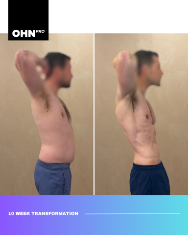 Before and after photos showcasing a 10-week fitness transformation.