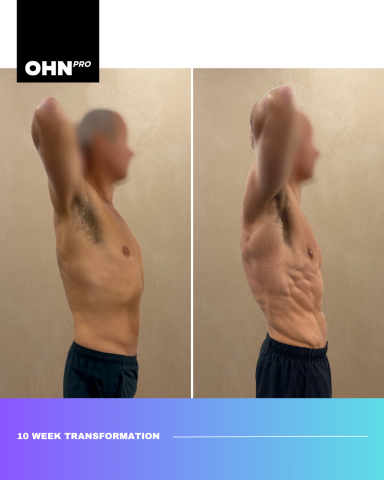 Before and after photos showcasing a 10-week fitness transformation.