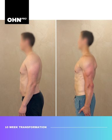 Before and after photos showcasing a 10-week fitness transformation.