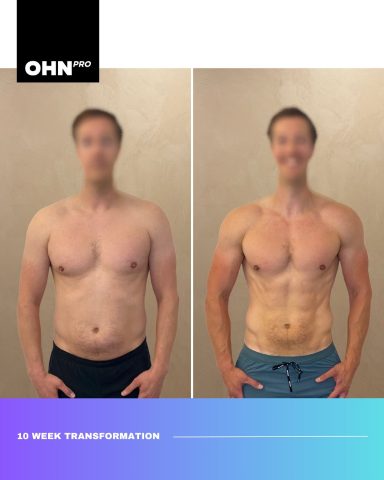 Before and after photos showcasing a 10-week fitness transformation.