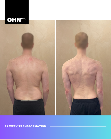 Before and after photos showcasing a 21-week fitness transformation.