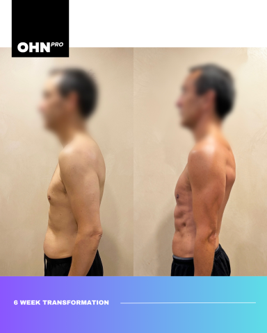 Before and after photos showcasing a 6-week fitness transformation.