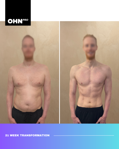 Before and after photos showcasing a 21-week fitness transformation.