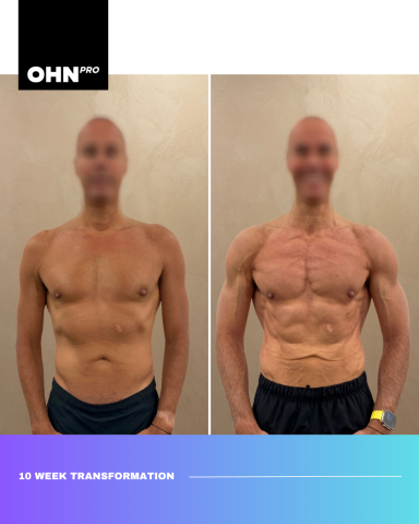 Before and after photos showcasing a 10-week fitness transformation.
